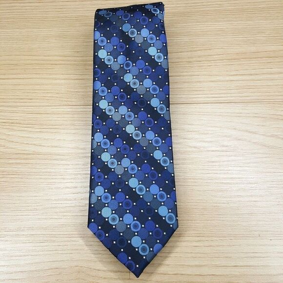 PERRY ELLIS Mens Neck Tie Navy Blue Geometric Circle Micro Dot Modern Classic - Picture 2 of 6